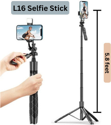 EVAAENTERPRISES 153cm Long L16 Selfie Stick Bluetooth Selfie Stick(Black, Remote Included)