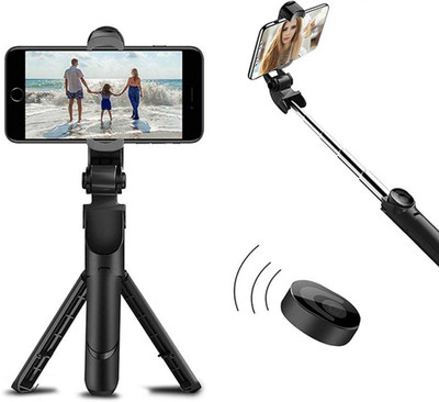 Mobtude Portable Bluetooth selfie stick Bluetooth Selfie Stick(Black, Remote Included)
