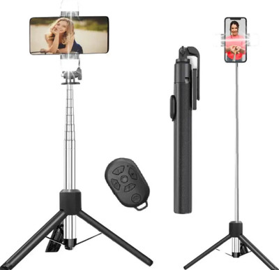 Hanumano Y17 Selfie Stick Tripod with Dual Flashlight and wireless Remote Bluetooth Selfie Stick(Black, Remote Included)