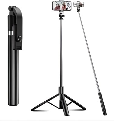 PREMBROTHERS R1S-L Portable Selfie Stick with Mini 3 Legs Tripod Stand with LED Fill Light Long Bluetooth Extendable Selfie Sticks Bluetooth Selfie Stick(Black, Remote Included)