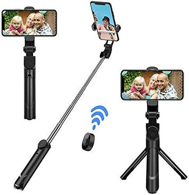 shivrahm enterprises XT-02 3 in 1 Extendable Selfie Stick Bluetooth Tripod Selfie Stick Youtubers Tripod, Monopod Bluetooth Selfie Stick(Black, Remote Included)