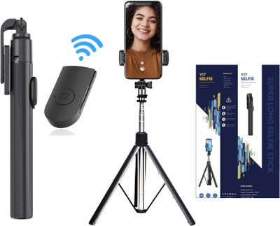 YCHROZE Y17 Selfie Stick Tripod expandable features Bluetooth Selfie Stick(Black, Remote Included)
