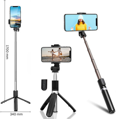 MAK Bluetooth Selfie Stick(6 Feet Length, 3-in-1 Selfie Stick, Wireless Bluetooth, Black, Remote Included)