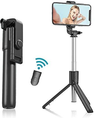 SDMINITEK R1 Flash Light Bluetooth Selfie Stick(Black, Remote Included)