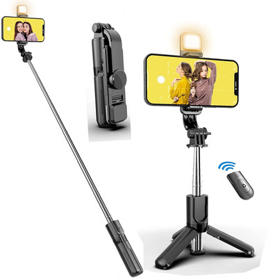 EYNK Multifunctional 3 in 1 Extended Stick with Wireless Remote, LED Light & tripod stand for all Mobiles Bluetooth Selfie Stick(Black, Remote Included)