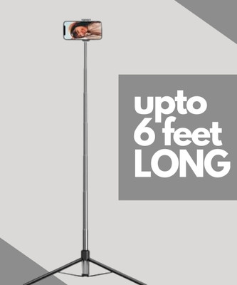 CROWNVIZ 6feet Long Selfie stick 170cm Y17 Selfie Stick Tripod with Bluetooth Remote and expandable features Remote Bluetooth Selfie Stick(Black, Sailver, Remote Included)