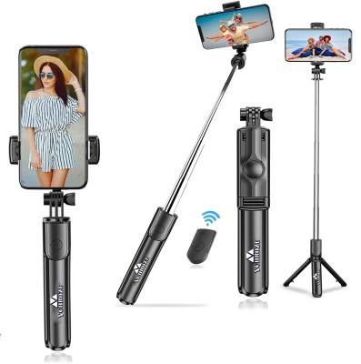 YCHROZE Y17 Selfie Stick Tripod expandable features Bluetooth Selfie Stick(Black, Remote Included)
