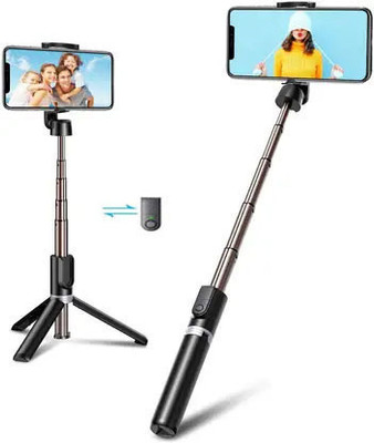 SHOP EXCITING Selfie Stick with Remote, 3-in-1 Multifunctional Selfie Stick, Tripod, Monopod Stand & Mobile Stand Compatible with All Mobile Phones Selfie Stick Bluetooth Selfie Stick(Black, Remote Included)