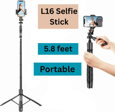 EVAAENTERPRISES L16 360 Degree Rotation Bluetooth Remote Selfie Stick Bluetooth Selfie Stick(Black, Remote Included)