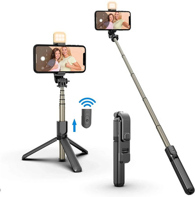 GameSir Portable Selfie Stick Tripod with Remote, Multifunctional with led light Bluetooth Selfie Stick(Black, Remote Included)