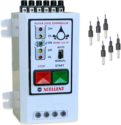 XM-INDIA Water level controller with Semi Auto Mode Function (Manual On-Auto Off) with 6 SS Sensors Wired Sensor Security System