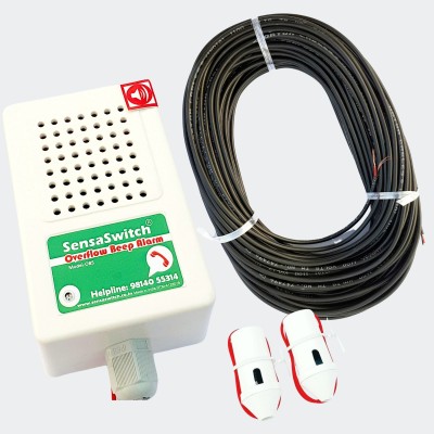 SensaSwitch Water Tank Overflow Beep Alarm Bell Model-OBS, Water Sensor & 90 Feet Wire Roll Wired Sensor Security System