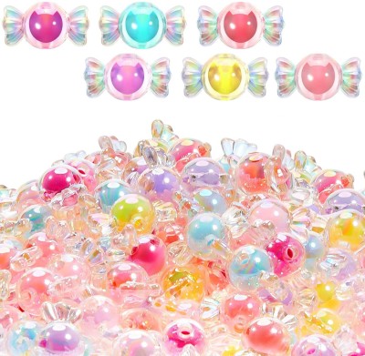 ASM CREATION 80Pieces (size -8mm )Acrylic Candy Bow Bead Mixed Colors multi Beads(40 g)