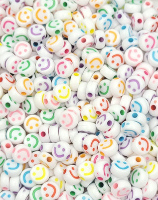 SHRIJIKESHAV 100pcs 9mmAcrylic Smiley Cute Bubble Beads Colorful Round 100pcs 9mm Acrylic Candy Bubble Smiley Beads White Colorful Round Beads(30 g)
