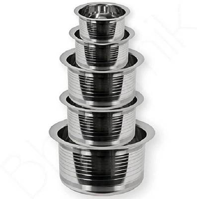 NARV Stainless Steel Patila Bhagona Tope Handi Milk Storage Tapeli Tapela T-5 Tasla Set 2 L, 1.5 L, 1 L, 0.8 L, 0.5 L capacity 20 cm, 18 cm, 16 cm, 14 cm, 12 cm diameter