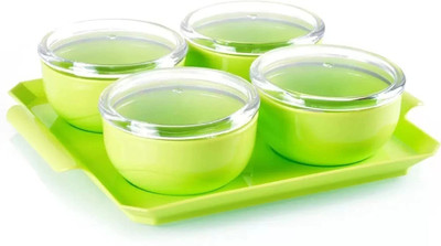 Cookvita Serving Tray with 4pc Bowl Set for Dry Fruits, Snacks Handi / Air Tight Plastic Bowl, Tray Serving Set(Pack of 1)