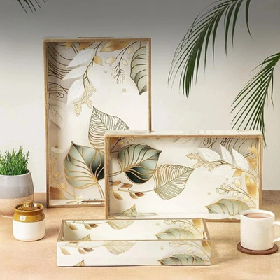 TAH White Leaf Royal Tray Serving Set(Pack of 3)