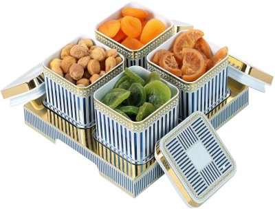 Tedemel Multipurpose 4Pcs Air-Tight JAR with tray, dryfruit jar,MUFFIN-4-BLUE Tray, Bowl Serving Set(Pack of 1)