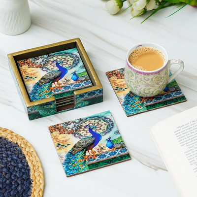 DecorHouse Hexagon Reversible Wood, Glass Coaster Set(Pack of 6)
