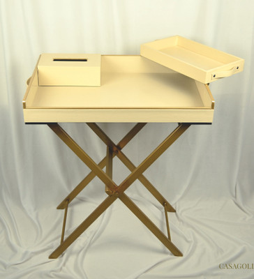 casagold Foldable Leather Tray Table & 1 Small Tray with Tissue Box( Cream) Tray Serving Set(Pack of 3)
