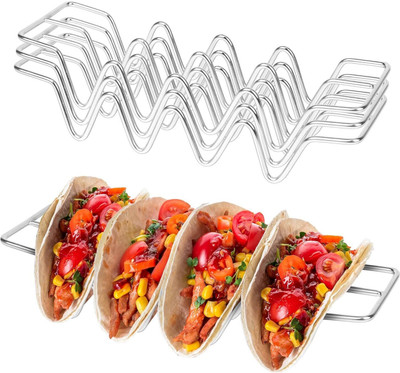 Matfa Stainless Steel Taco Shell Holder Stand Taco Tray Plates Holds 4Pcs Taco Holder Serving Set(Pack of 1)