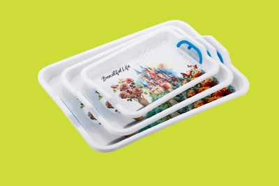 VSELL Premium Quality Plastic Set of 3 Serving Tray For Daily Kitchen Use Tray A14 Tray Serving Set(Pack of 3)