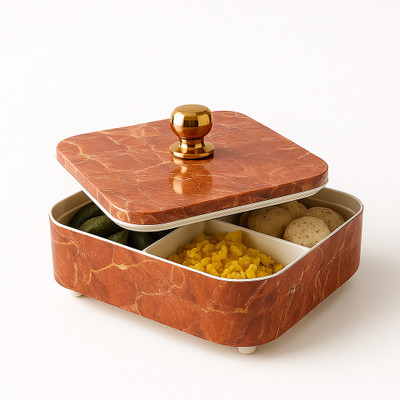 Culinary Crafts Dry Fruit Container Tray Set with Lid for Serving Sweets/Chips/Cookies (BROWN) Container Serving Set(Pack of 1)