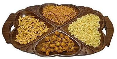 mtiban Compartments Wood Serving Platter for Snacks, Dry Fruits Multiparous use Tray Serving Set(Pack of 1)