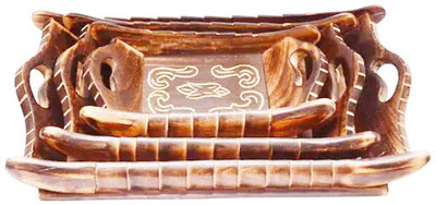 aaapremises Handicraft Wooden Serving Tray SET OF 3 Tray Serving Set(Pack of 3)