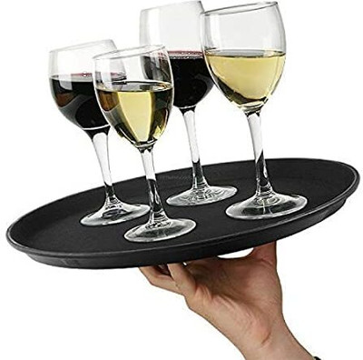 Kriti Traders Non Slip Rubber Surfaced Round Serving Tray, 16 inch, Black Tray Serving Set(Pack of 1)