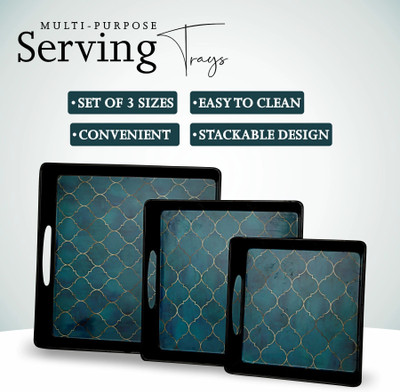 Vajilla Melamine Tray Set| Durable Scratch Resistant Food Safe Serving Trays for Home Tray Serving Set(Pack of 3)