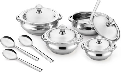 Jensons Stainless Steel Serving handi with lid | 4 Serving Spoon+ 4 Serving Bowl, Spoon Serving Set(Pack of 4) Jensons Stainless Steel Serving handi with lid | 4 Serving Spoon+ 4 Serving Bowl, Spoon Serving Set(Pack of 4)