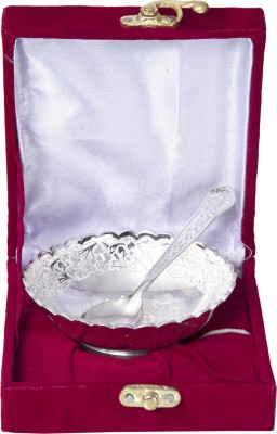 Delhi Gift House German Silver Silver Plated Serving Bowl Bowl, Spoon Serving Set(Pack of 2)