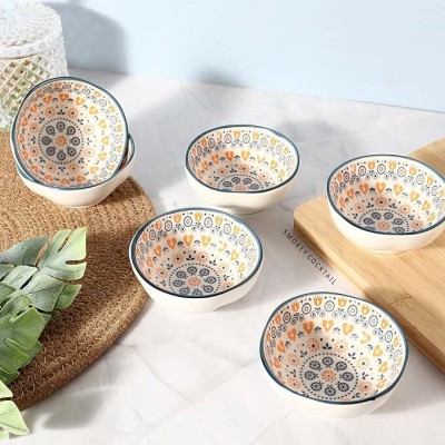 SMOKEY COCKTAIL Set of 6 Mandala Ceramic Bowls for Snacks, Noodles, Soup, Rice Dessert & Curries Dish Serving Set(Pack of 1)