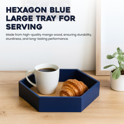 TIMBERTRIBE Blue Hexagon Large Wooden Tray for Serving | Platter 13x12 Inch | Tray Serving Set(Pack of 1)
