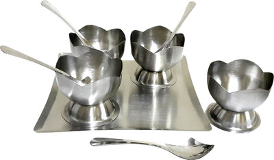 Dynore Set of 9 Dessert combo gifting set - 1 Tray, 4 cups, 4 spoons, Cup Serving Set(Pack of 9)