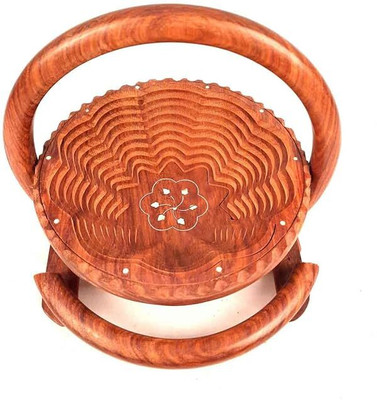 WILD BHALU Foldable Wooden Serving Bowl Tray – Round Spring Design for Snacks Tray Serving Set(Pack of 1)