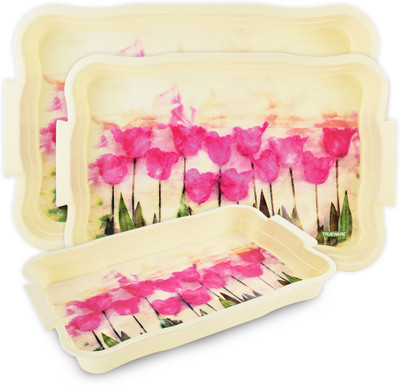 Trueware Gloria Plastic Serving Tray Platter Rectangular Shape Tray Serving Set(Pack of 3)
