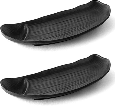 Hospitality Unbreakable Melamine for Serve Dessert and Snacks Platter/Tray (Matt Black Chip & Dip Tray Serving Set(Pack of 2)