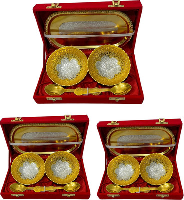 The Healing Store Gold & Silver Plated Serving Set 5pc Set of 2 Bowls, 2 Spoons, 1 Tray Oval Set Bowl, Tray, Spoon Serving Set(Pack of 3)