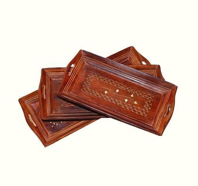 ICcrafts 3-Piece Decorative Brown Trays for Serving Snacks Tray Serving Set(Pack of 3)