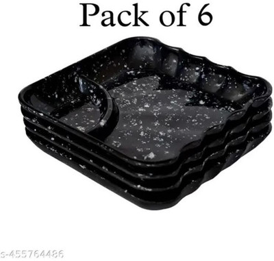 kaira's kitchen world Marble Design Black White Chip & Dip Tray Serving Set(Pack of 6)