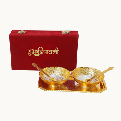 STARLIGHT Gold Plated Round Bowl Set with Happy Diwali Tag & Velvet Box Bowl Serving Set(Pack of 1)