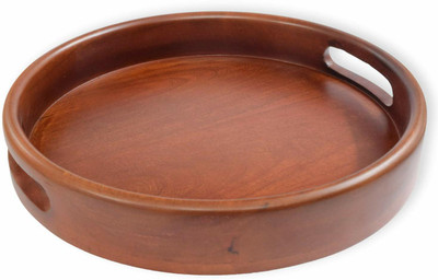 MODERNCOLLECTION Wooden Round Handcraft Serving Multipurpose Tray for Kitchen (Dark Brown, 12 Inch) Tray