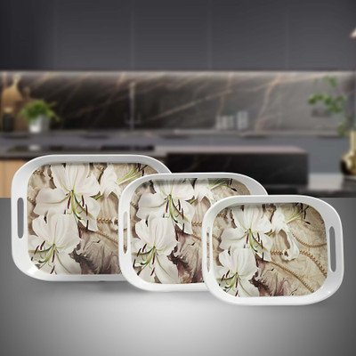 Vajila Melamine Tray Set| Durable Scratch Resistant Food Safe Serving Trays for Home Tray Serving Set(Pack of 3)