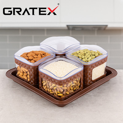 Gratex SUN SHINE SQUARE 4PCS. BROWN Tray, Bowl Serving Set(Pack of 1)