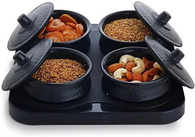 Cookvita Serving Tray with 4pc Bowl Set for Dry Fruits, Snacks Handi /Rajwadi Plastic Bowl, Tray Serving Set(Pack of 1)