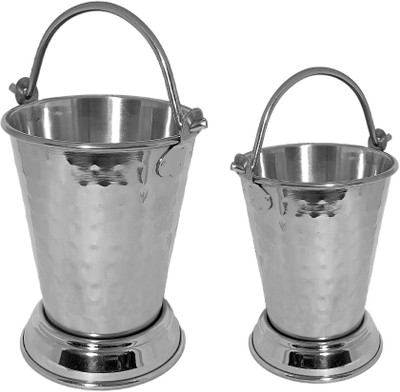 A & H ENTERPRISES Stainless Steel Bucket / Balti for Serving Daal ,Dishes Pack of 2 Gravy Bucket Serving Set(Pack of 2)