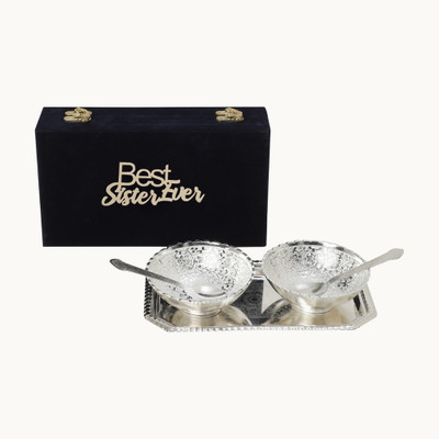 STARLIGHT Silver Plated Round Bowl Set with Best Sister Ever Tag & Velvet Box Bowl Serving Set(Pack of 1)