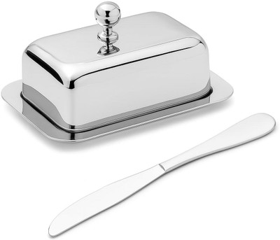 Depodeals Stainless Steel Butter box Dish with lid and 1 Knife (Knife Length - 21cm) Butter Dish Serving Set(Pack of 1)